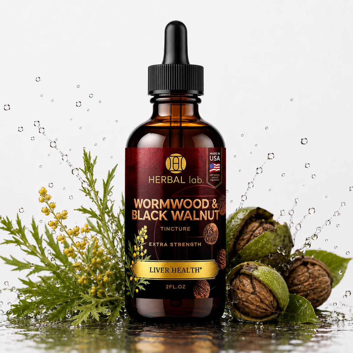 Wormwood & Black Walnut Tincture - Drops for Digestive Support and Gut Health