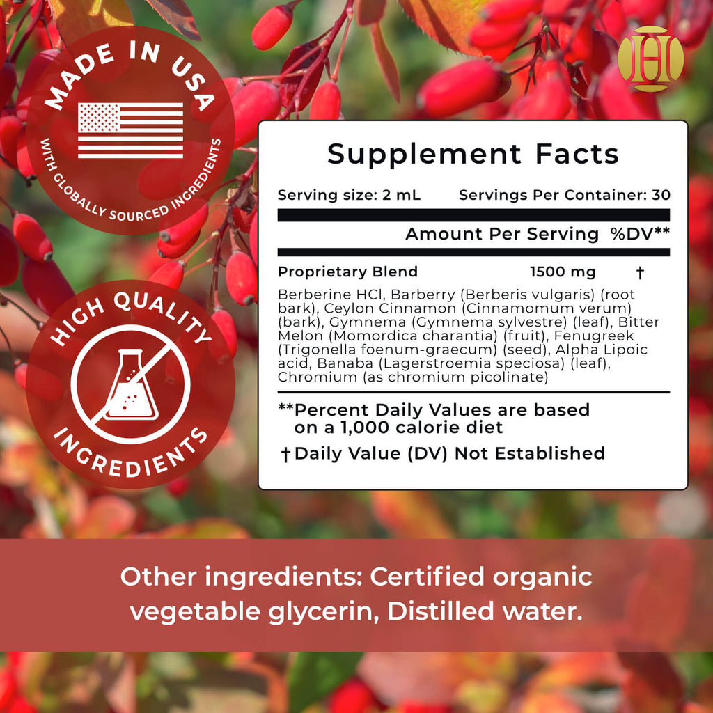 Berberine Liquid Drops with Alpha Lipoic Acid – 1500mg – Extra Strength Tincture