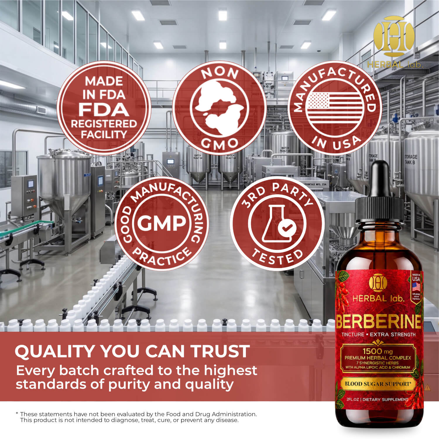 Berberine Liquid Drops with Alpha Lipoic Acid – 1500mg – Extra Strength Tincture