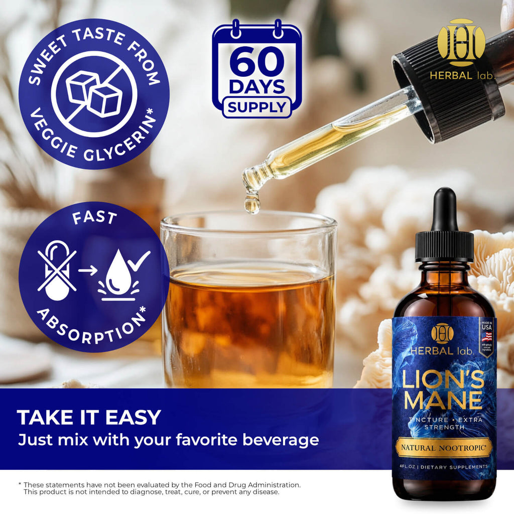 Lion's Mane Mushroom Tincture - Natural Nootropic - 120 Servings