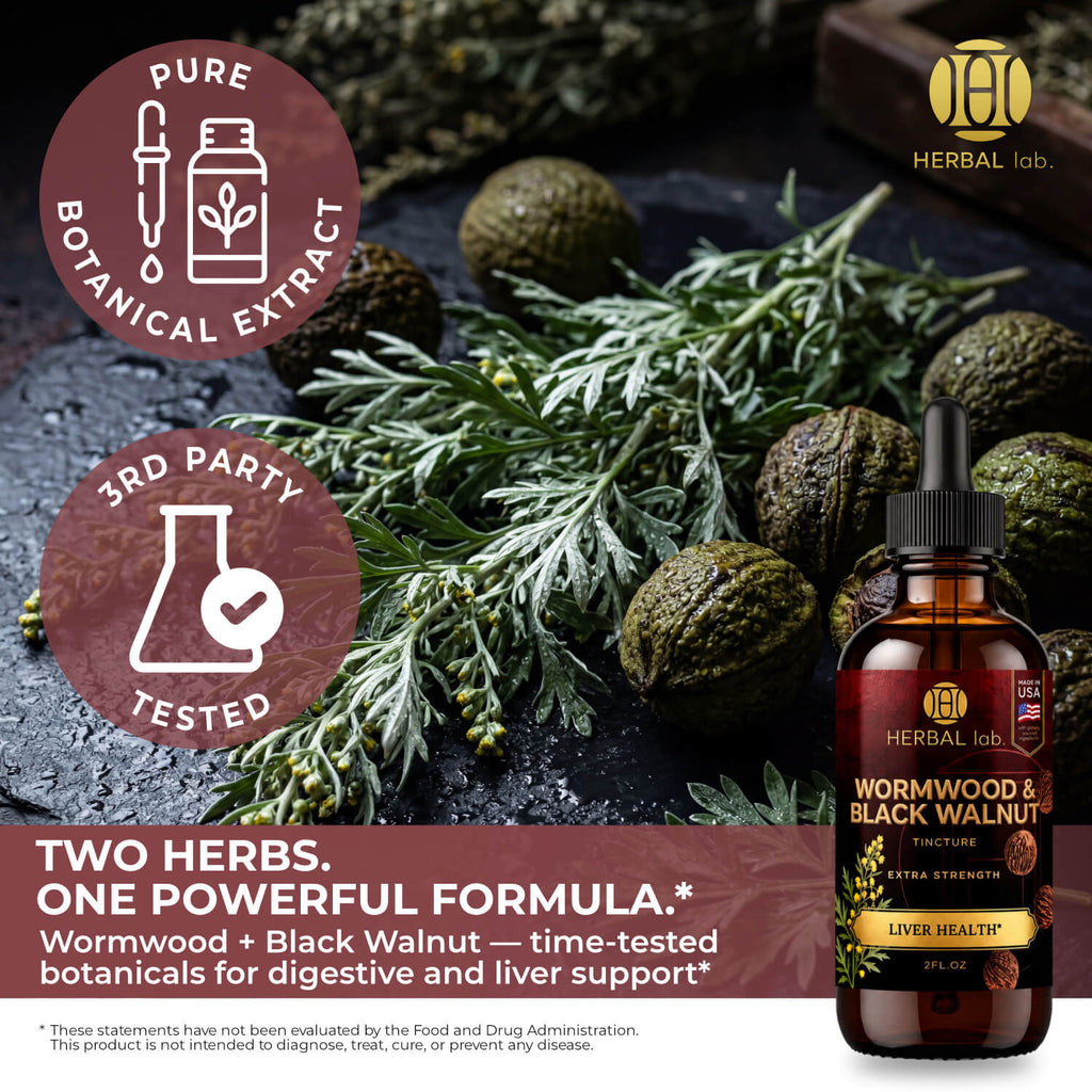 Wormwood & Black Walnut Tincture - Drops for Digestive Support and Gut Health