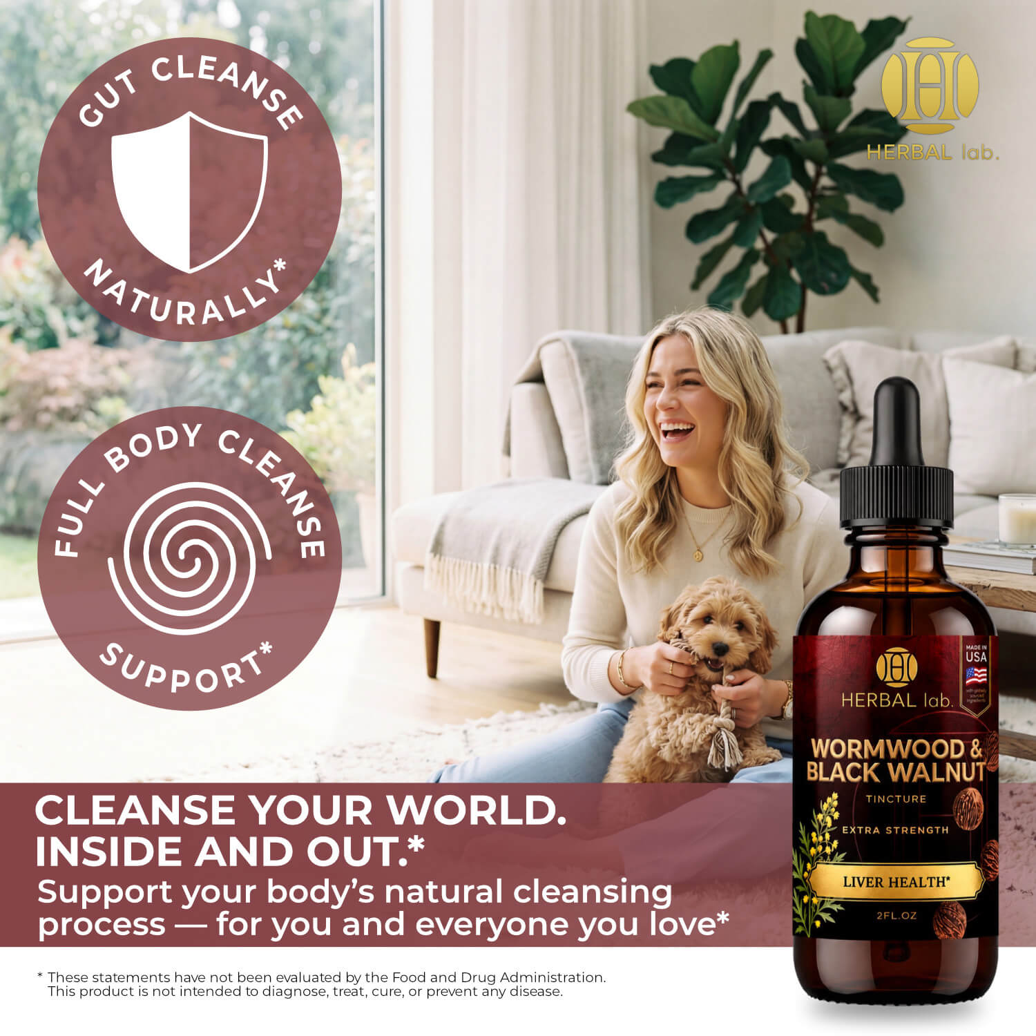 Wormwood & Black Walnut Tincture - Drops for Digestive Support and Gut Health